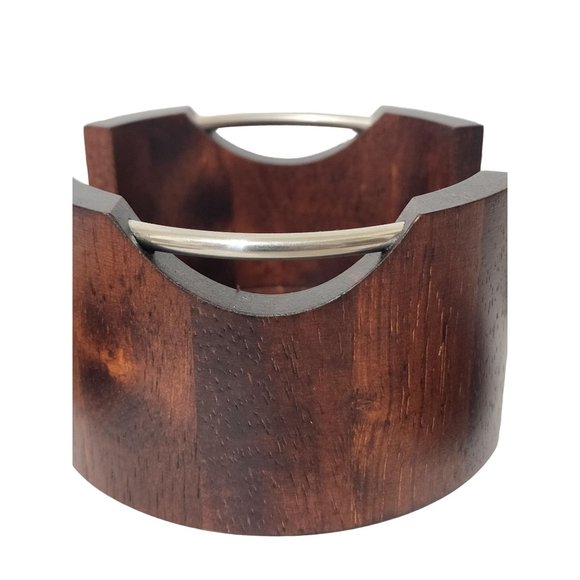 20th Century Modern Dark Wood Coasters in Caddy - 7 Pieces Vintage - Picture 6 of 7